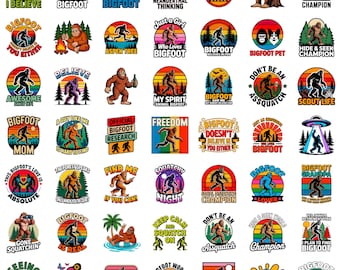 Bigfoot Design PNG Bundle – 50+ Sasquatch Quotes & Designs | 14x14 300 DPI Instant Download
