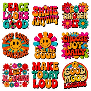 Positive Thinking PNG SVG Bundle | Retro Groovy Typography | Motivational Sublimation Design | T Shirt Graphic