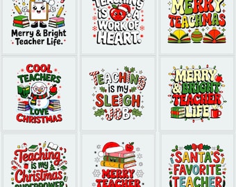 Christmas Teacher PNG SVG Bundle | Holiday Clipart | Pencil Tree, Santa & Quotes Designs | Digital Download