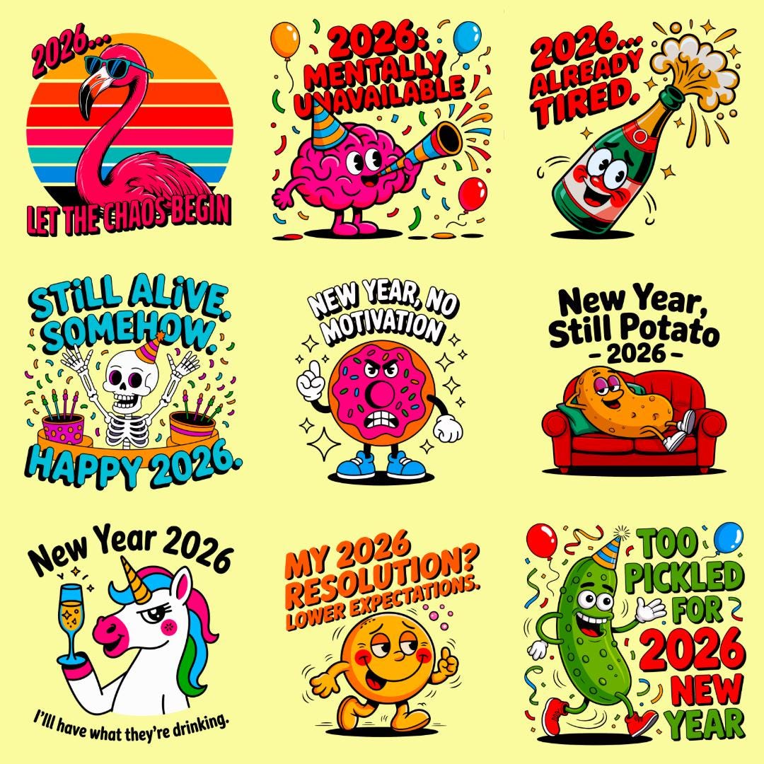 Funny 2026 New Year SVG Bundle Sarcastic Adult Humor 9 Designs Il Evku 