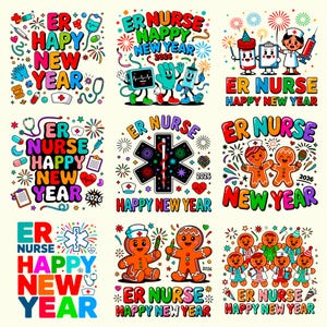 Paquete de Año Nuevo para Enfermeras de Urgencias / PNG y SVG / Clipart médico / Descarga digital 14x14 300 Dpi
