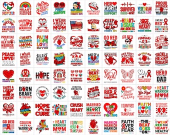 Ensemble PNG de sensibilisation aux maladies cardiaques | Design de chemise à ruban rouge | Style grunge rétro | Téléchargement numérique