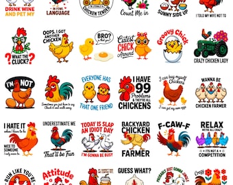 30+ Crazy Chicken Lady SVG Bundle | Funny PNG Clipart | Farmhouse Animal Designs