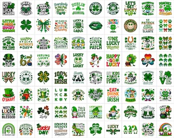 100種類以上のセントパトリックデーPNGバンドル｜シャムロック＆ラッキーデザイン｜レトロなアイルランド風昇華プリント