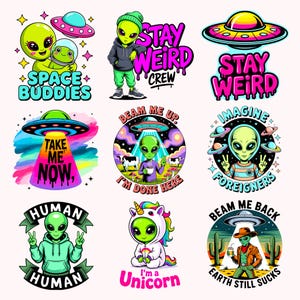 Pacote de Clipart Espacial de OVNIs | Pacote PNG | camiseta divertida de alienígena | continue estranho | Ilustrações de Galáxia em Desenho Animado