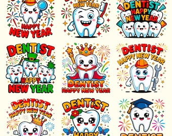 Dentist Happy New Year PNG & SVG Bundle | Dental Designs for Professionals | Instant Download