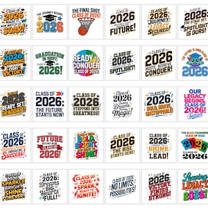 Class of 2026 Graduation PNG Bundle | Senior Shirt Designs | Coquette Bow & Sublimation Graphics