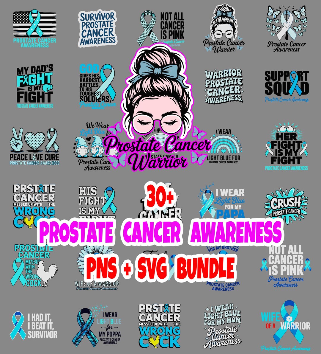 Prostate Cancer Awareness Bundle | 30+ PNG & SVG Designs | Light Blue ...