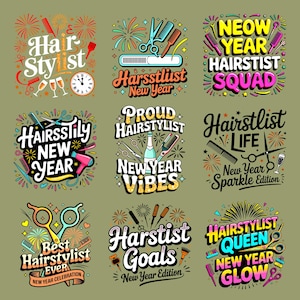 Paquete SVG PNG de Año Nuevo para peluqueros / Regalo de peluquero / Camiseta de peluquero / Salón de belleza