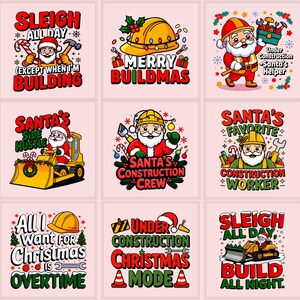 Paquete de imágenes PNG navideñas divertidas de trabajadores de la construcción / Diseños para camisetas navideñas (Descarga digital)