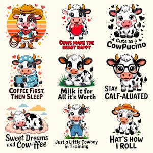 Funny Cow Quotes PNG & SVG Bundle | Farm Animal Clipart | 300 DPI Sublimation