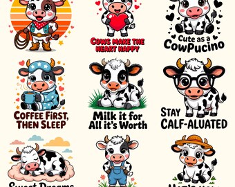 Funny Cow Quotes PNG & SVG Bundle | Farm Animal Clipart | 300 DPI Sublimation