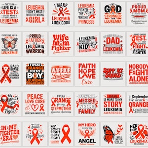 Leukemia Awareness PNG SVG Bundle | Orange Ribbon Designs | Cancer Support Shirt Files | Digital Download