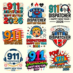 911 Dispatcher New Year Bundle SVG PNG | Emergency Operator Clipart | Sublimation Designs