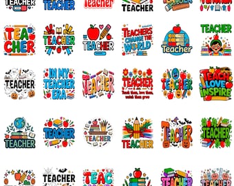 Teacher PNG Bundle | Boho Retro Designs | Back to School Sublimation | Classroom Graphics | Digital Download