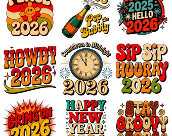 New Year 2026 SVG & PNG Bundle | Hello 2026 Shirt Design | Cricut Sublimation | 9 Files