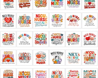 NICU Nurse PNG Bundle | Neonatal Intensive Care Unit Designs | Rainbow Floral Sublimation | Digital Download