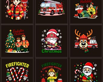 Firefighter Christmas PNG+SVG Bundle, Fire Truck Tree Designs, Fireman Holiday Art, Sublimation