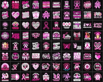 Breast Cancer Awareness Fight Quote PNG SVG Bundle – Pink Ribbon Survivor Sublimation Pack