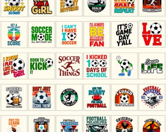 Paquete PNG de fútbol / Frases y gráficos de fútbol / Diseño de camiseta deportiva de sublimación / 14x14 300 DPI
