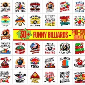 Paquete de imágenes prediseñadas de billar divertido / diseño de billar / jugadores de billar / ambiente de día de juego 14x14 300 DPI