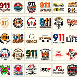 Paquete de más de 30 imágenes PNG y SVG para operadores del 911 / Imágenes prediseñadas para operadores de emergencias / Descarga digital de 300 DPI