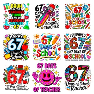 67 dagen school leraar | PNG+SVG-bundel | Motiverende quote | Klasinrichting | Digitale download