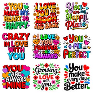 Lot de citations d'amour SVG | Énonciations romantiques PNG | Décoration de fiançailles de mariage | Chemises Cricut pour tasses