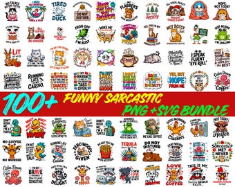 Funny Sarcastic Bundle SVG PNG  | sarcasm quotes | animal Quote Clipart | punny animals | Snarky Sayings