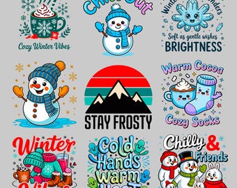 Pacchetto PNG e SVG invernali / Clipart pupazzo di neve / Maglietta invernale accogliente / Download digitale 14x14 300 DPI
