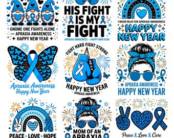 Apraxia Awareness New Year PNG & SVG Bundle | Support Designs for Speech Disorders | Instant Download