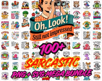 Sarcastic Quotes PNG SVG Bundle | Funny Retro Designs (Digital Download)