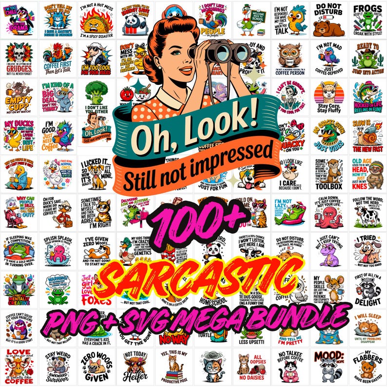 Sarcastic Quotes PNG SVG Bundle | Funny Retro Designs (Digital Download) image 1