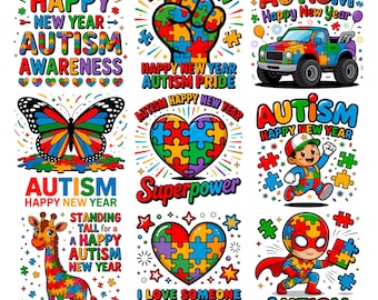 Autism Awareness New Year PNG & SVG Bundle | Supportive Designs for Neurodiversity | Instant Download