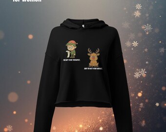 Funny Christmas Cropped Hoodie for Women, Grumpy Elf and Reindeer Hoodie, Holiday Humor Sweater, Cute Sarcastic Xmas Gift for Her