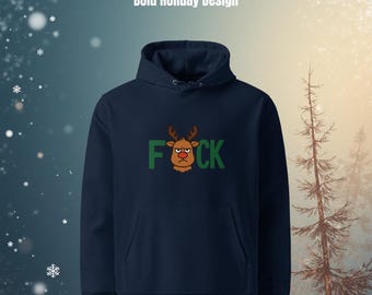 Organic Reindeer Hoodie Grumpy Christmas Sweatshirt Eco Heavyweight Holiday Sarcastic Gift Unisex Premium LioTim