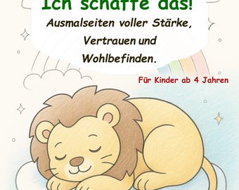 Starter Set Coloring Pages with Affirmations for Children Ages 4 and Up Mini Coloring Set Trust Strength Well-being LioTim German