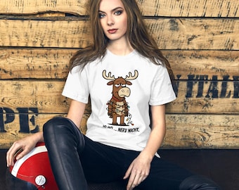 Christmas T-shirt with an annoyed reindeer, cartoon design