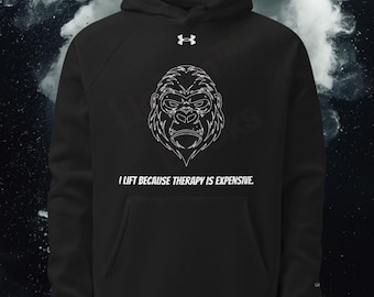I Lift Because Therapy Is Expensive Gym Hoodie, Minimal Gorilla Hoodie, Workout Hoodie, Fitness Streetwear