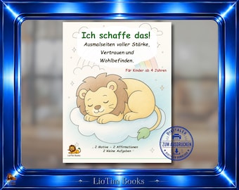 Starter Set Coloring Pages with Affirmations for Children Ages 4 and Up Mini Coloring Set Trust Strength Well-being LioTim German