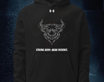 Strong Body Weak Patience Gym Hoodie, Minimal Bull Hoodie, Workout Hoodie, Fitness Streetwear