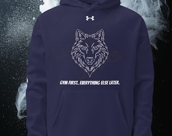 Gym First Everything Else Later Hoodie, Minimal Wolf Gym Hoodie, Workout Hoodie, Fitness Streetwear
