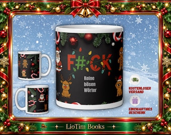 Black Christmas mug with "F#CK" motif, No bad words