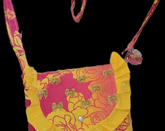 Handmade Quilted Crossbody Tote Bag Pink & Yellow Floral  display picture 1