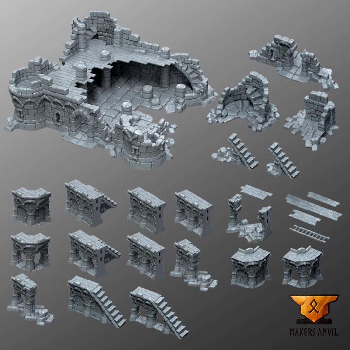 Modular Building Ruins Ruined Town Modular Set Tabletop Terrain 28mm 32mm | Huge 35-piece ...
