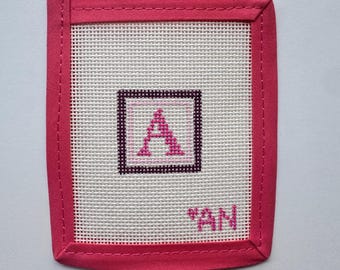 Custom Monogrammed Needlepoint Canvas | Stitch Painted Ndlpt, 18-mesh Canvas | Custom Initial Gift for Him or Her | Personalized Bag Charm