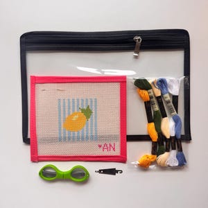 Lemon Trendy Needlepoint Canvas Beginner Kit: Adult Craft Project with Clear Zippered Pouch | Starter Embroidery Kit | Hand Painted Ndlpt