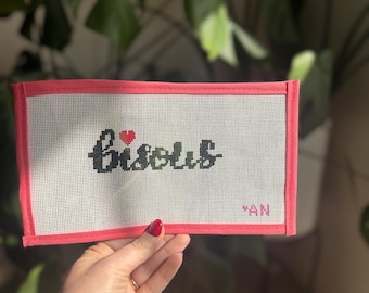 Needlepoint French Word Art Canvas Needlework Project Blank Bisous Design Embroidery Wall Decoration Romantic Stitch Craft Supply Zweigart