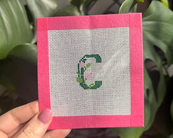 Custom Monogram Needlepoint Canvas | Hand Painted 18-mesh Canvas
