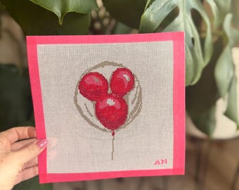 Magical Mouse Ear Balloon Hand Painted Needlepoint Canvas, Stitch Painted 18 Mesh Canvas